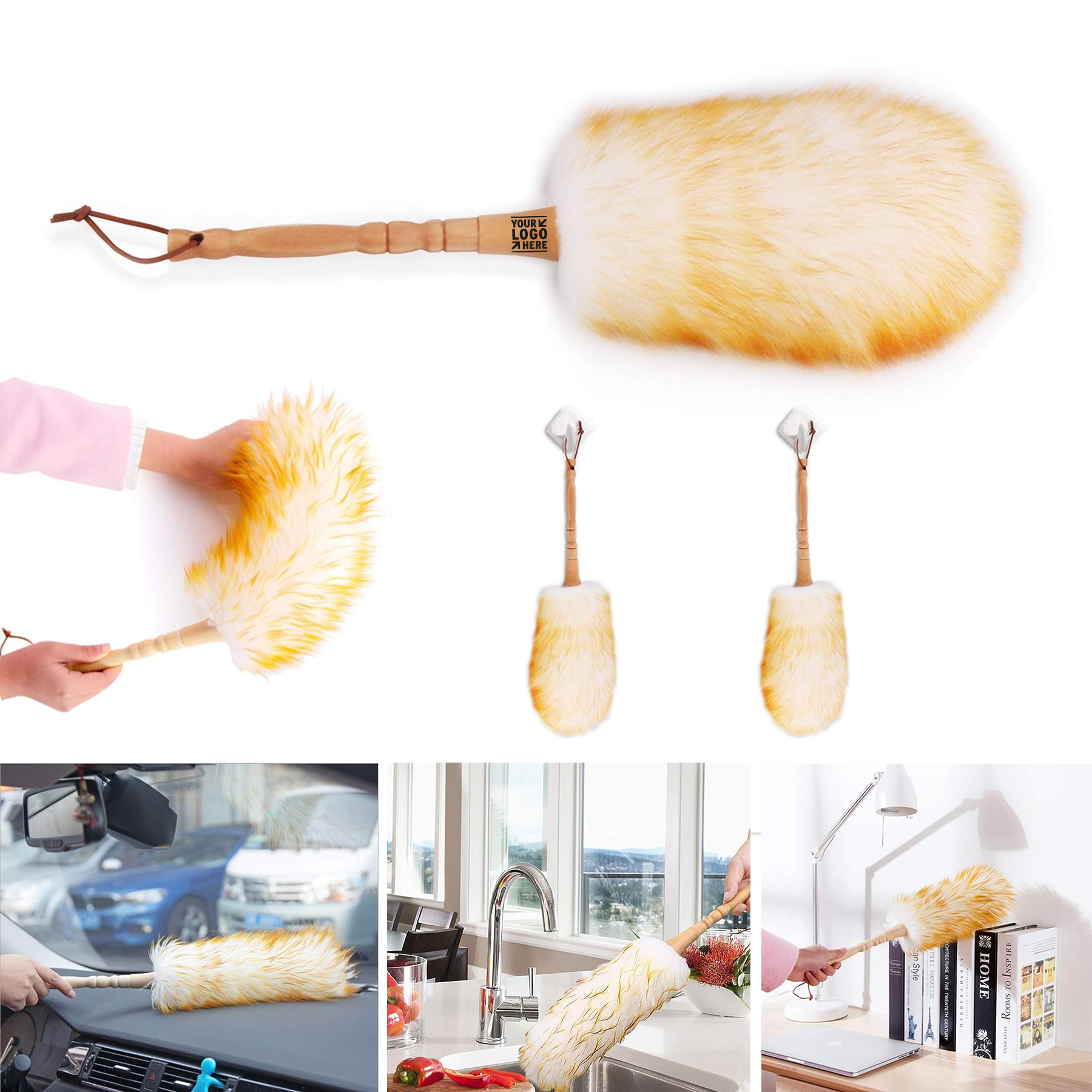 18.9 inch Long Solid Wooden Handle Window Bookshelve Natural Feather Lambswool Duster 