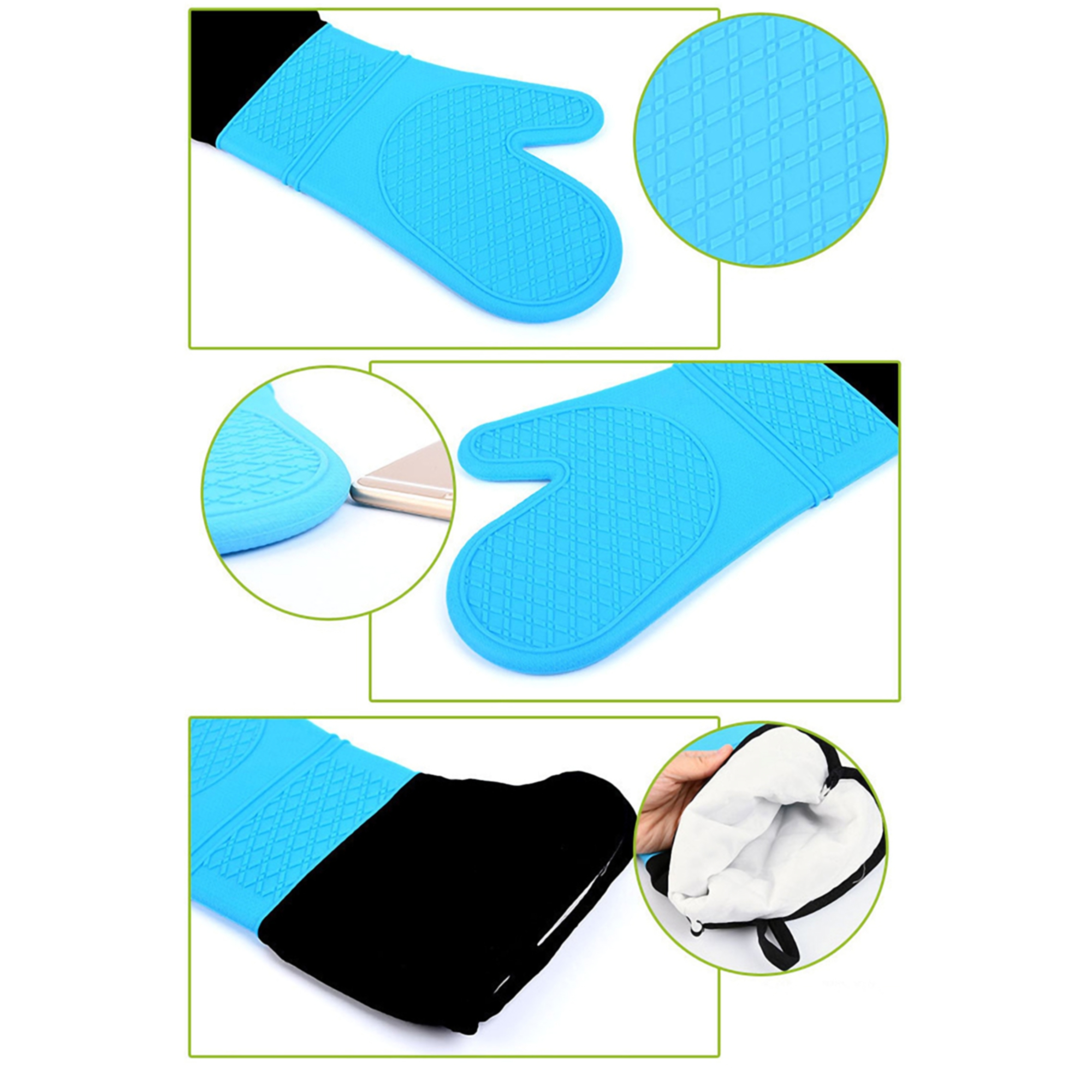 Heat Resistant Silicone Oven Mitts w/Soft Cotton Lining 3
