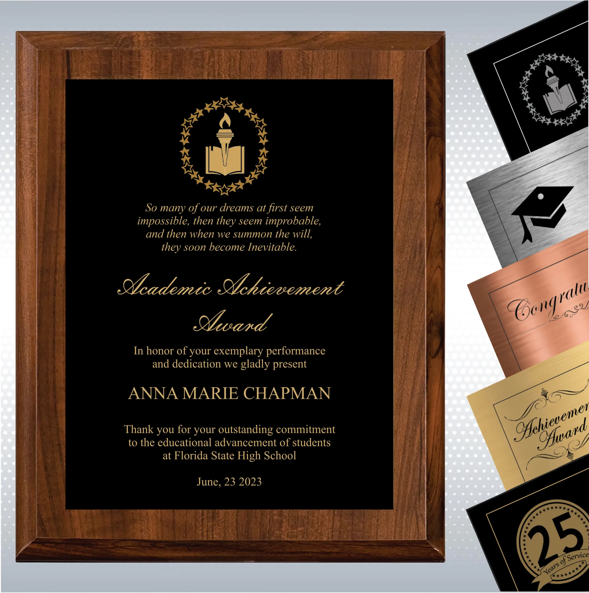 Cherry Finish Academic Achievement Plaque Gift Award 7