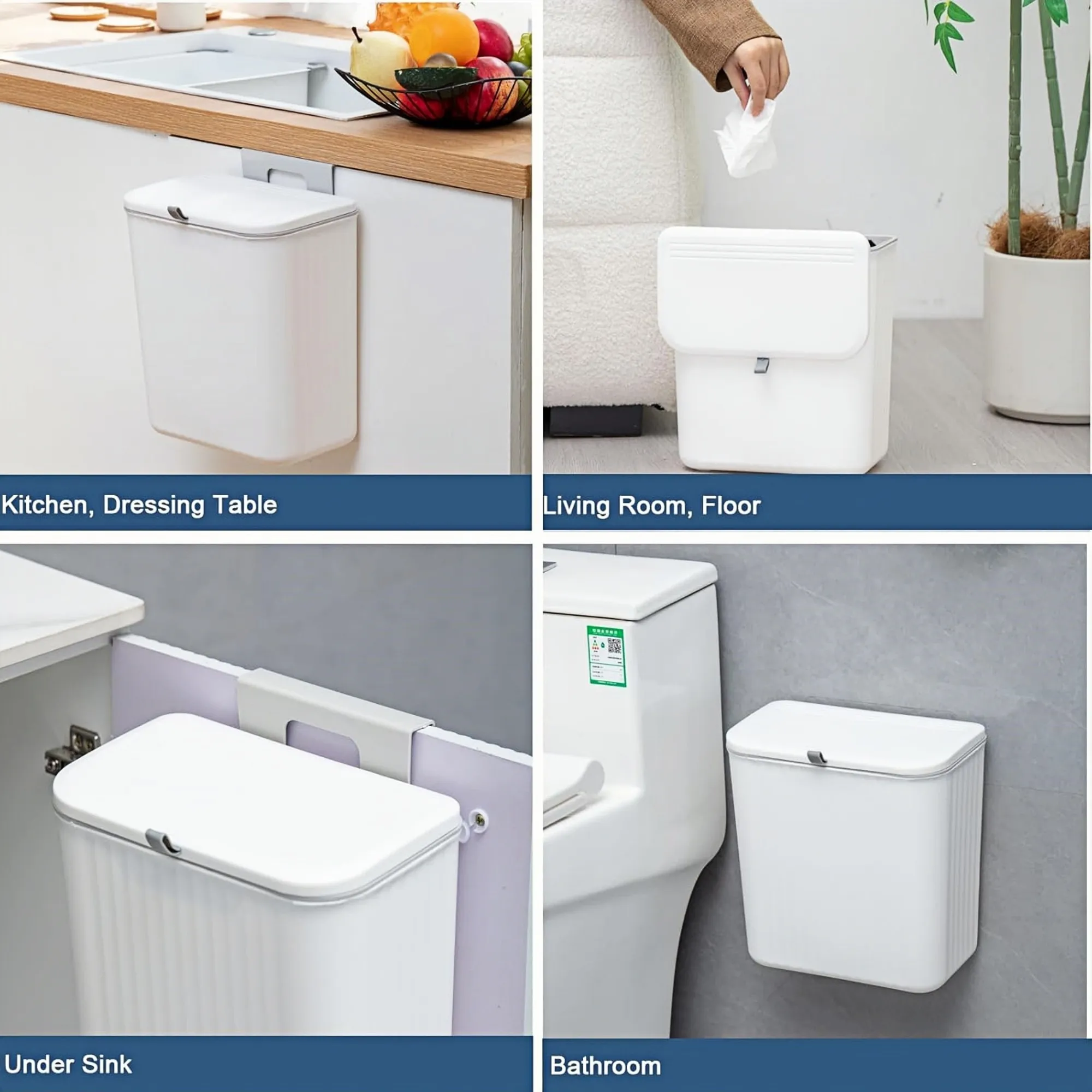 Hanging Trash Can With Sliding Lid Rubbish Storage Container 4