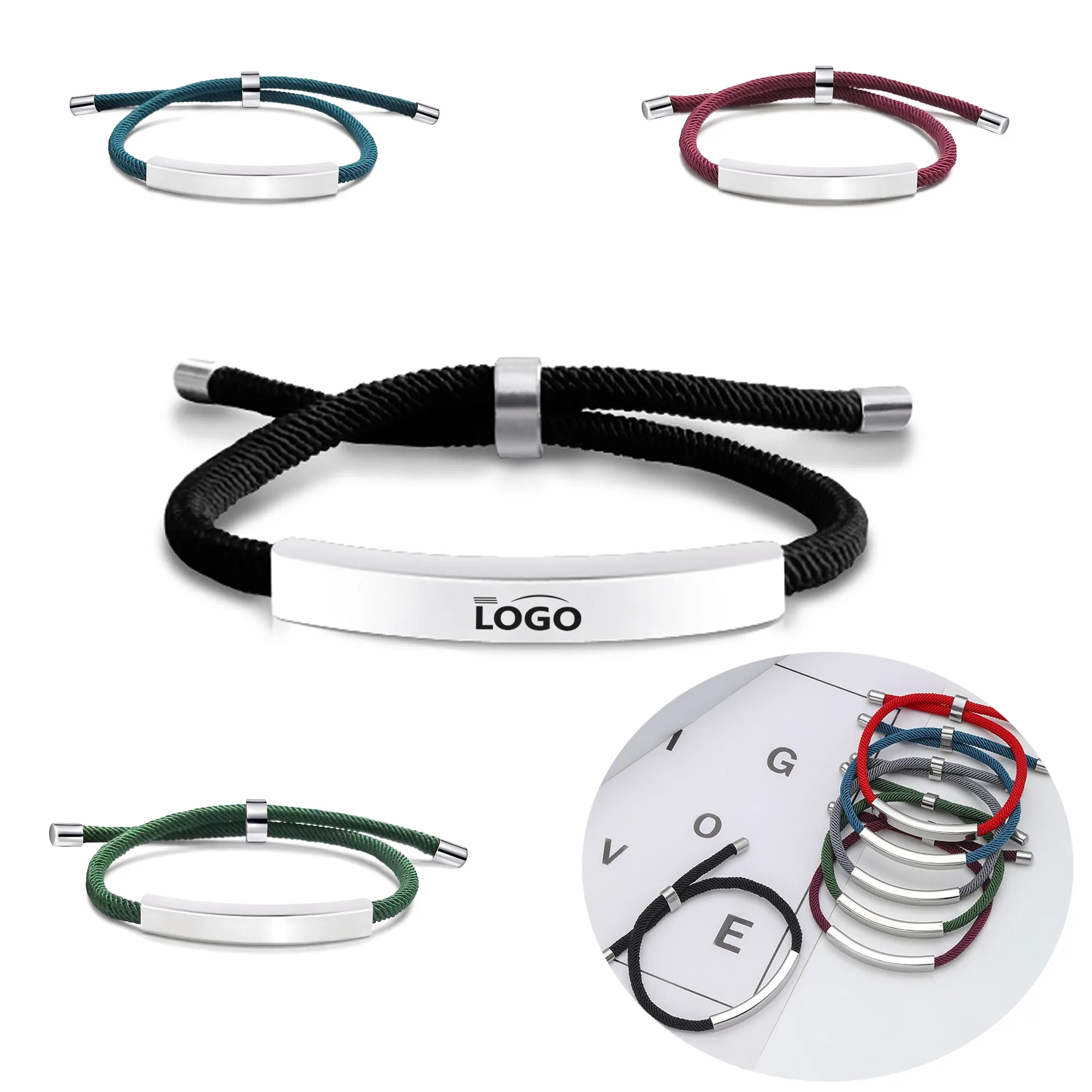 Adjustable Stainless Steel Bracelet with Braided Rope 6