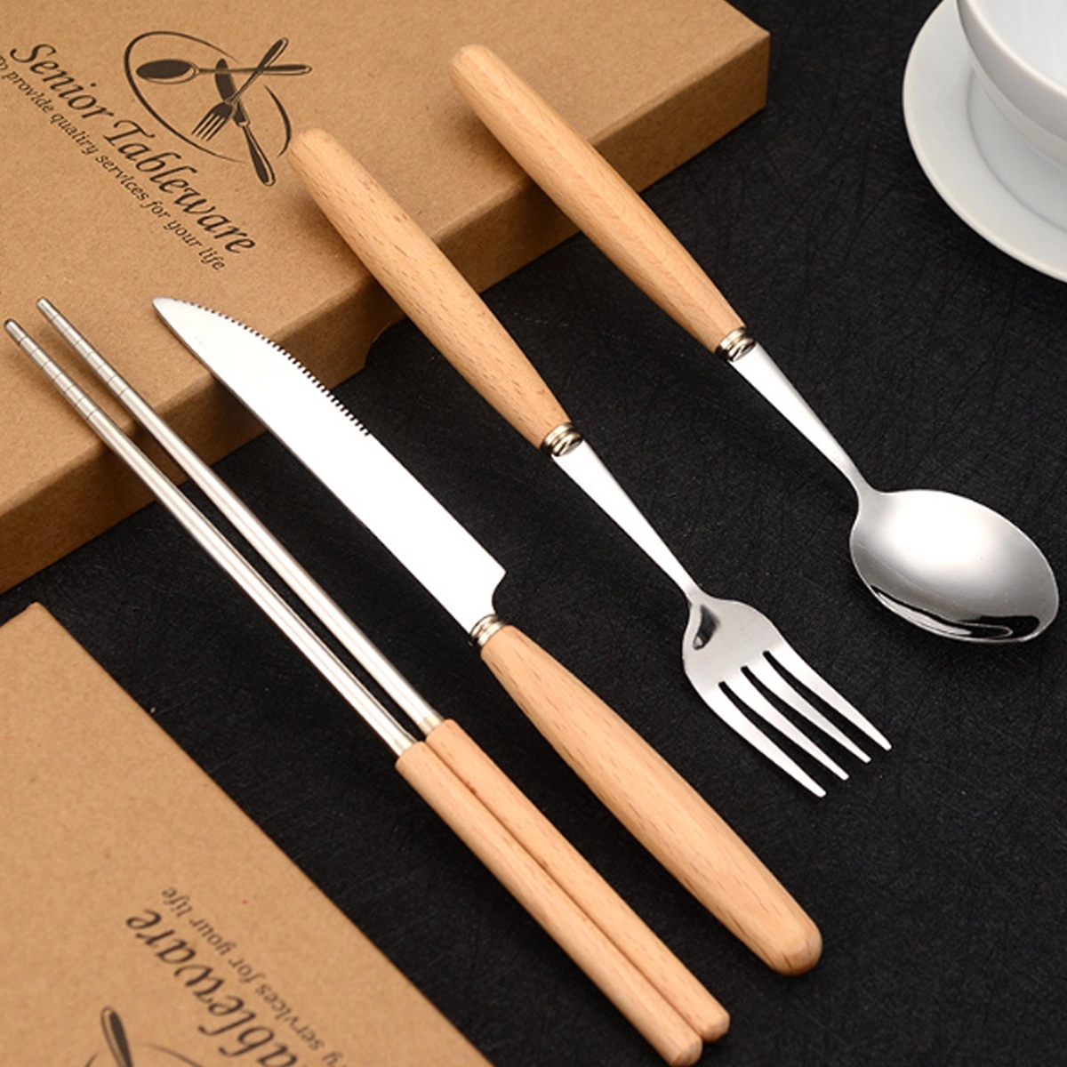Custom Portable High Quality Wood Handle Cutlery Set 4