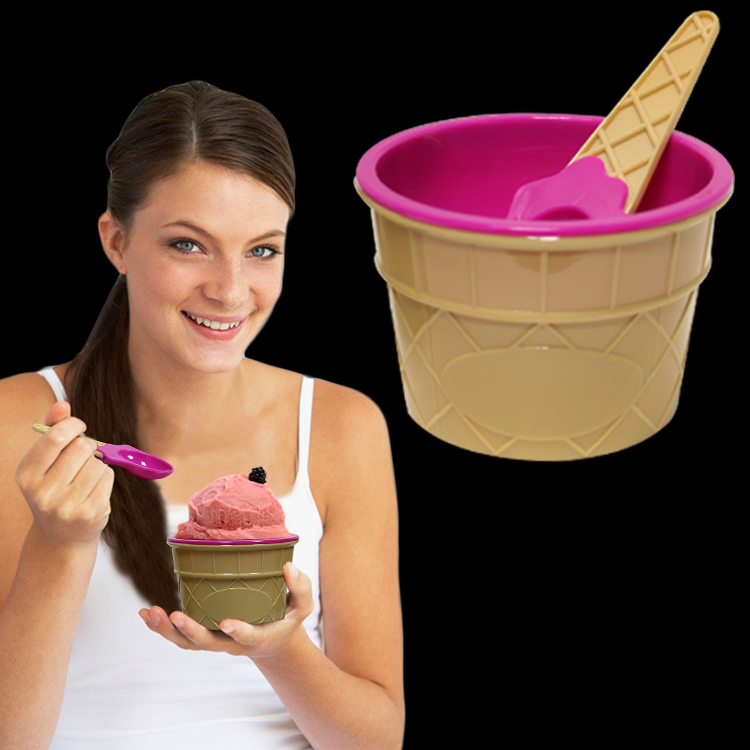 Pink Ice Cream Bowl and Spoon Set 4