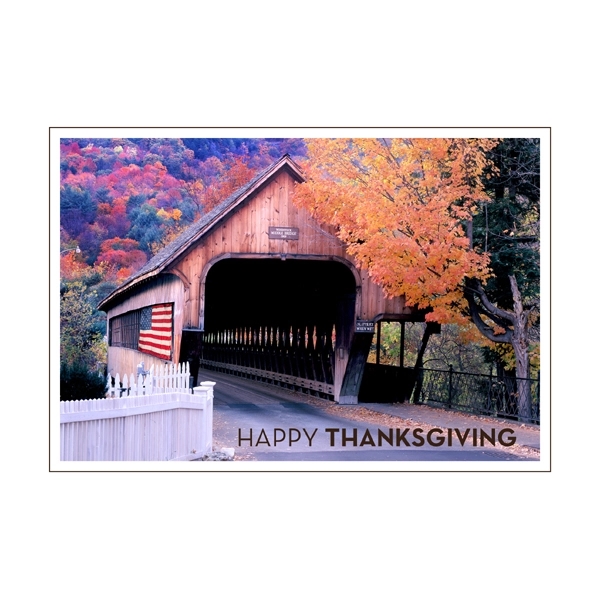 Covered Bridge and American Flag Thanksgiving Card 2
