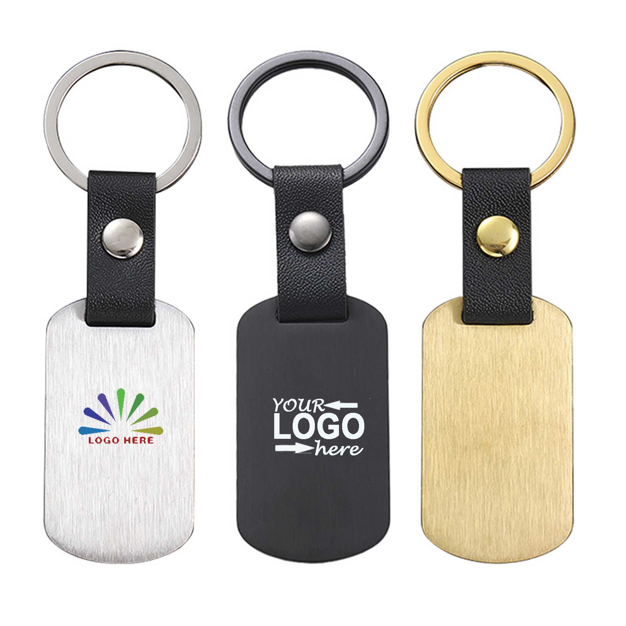 Metal Plate Rectangular Leather Keychains 4
