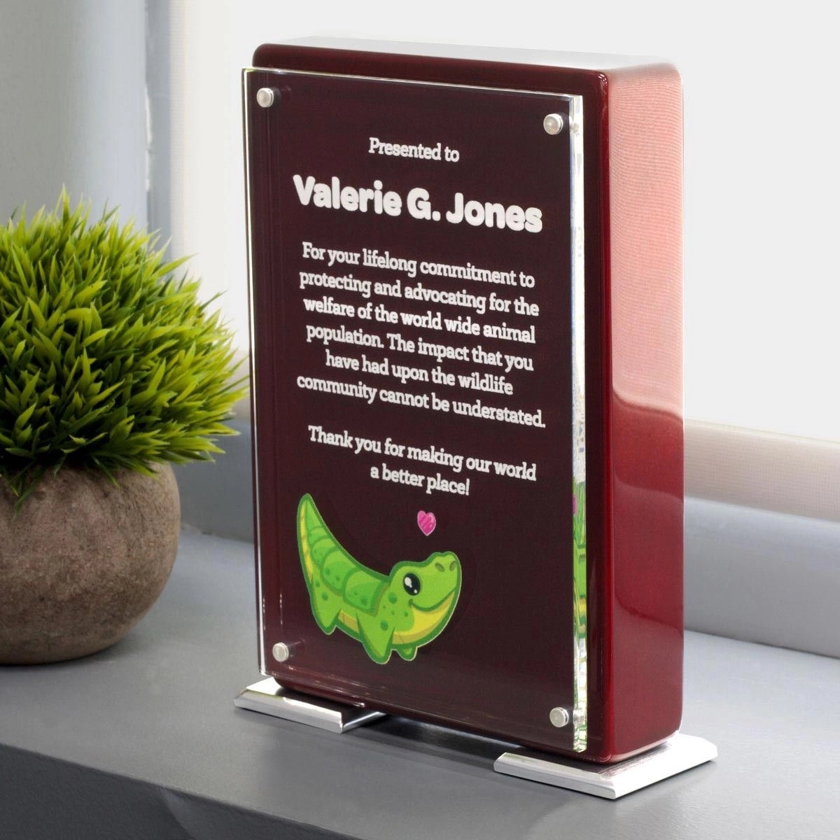 7 1/4" Rosewood Finish High Gloss Floating Acrylic Standup Plaque 18
