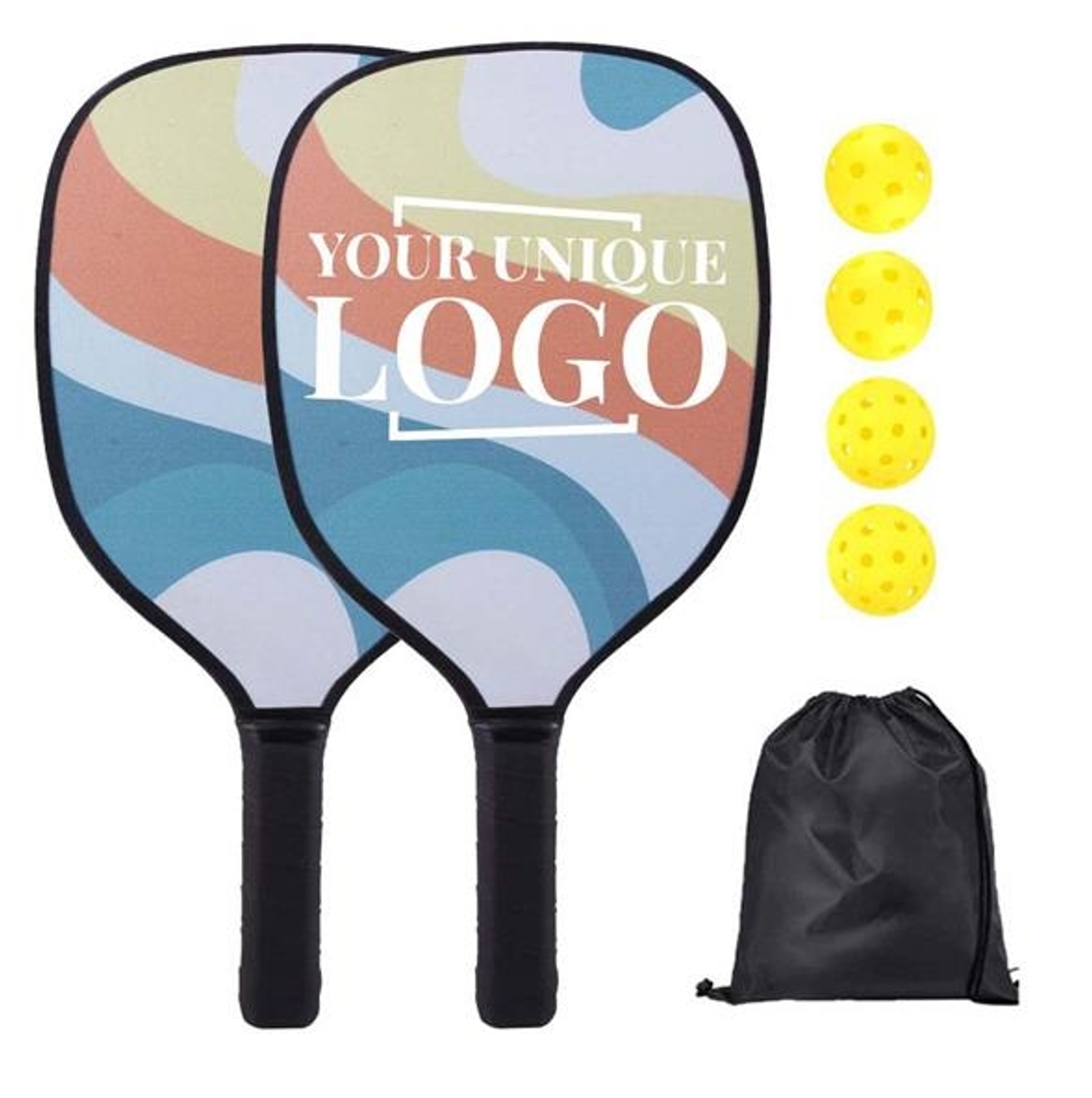 Tall Bass Wood Pickleball Racquet Set of 4 with Ball 2