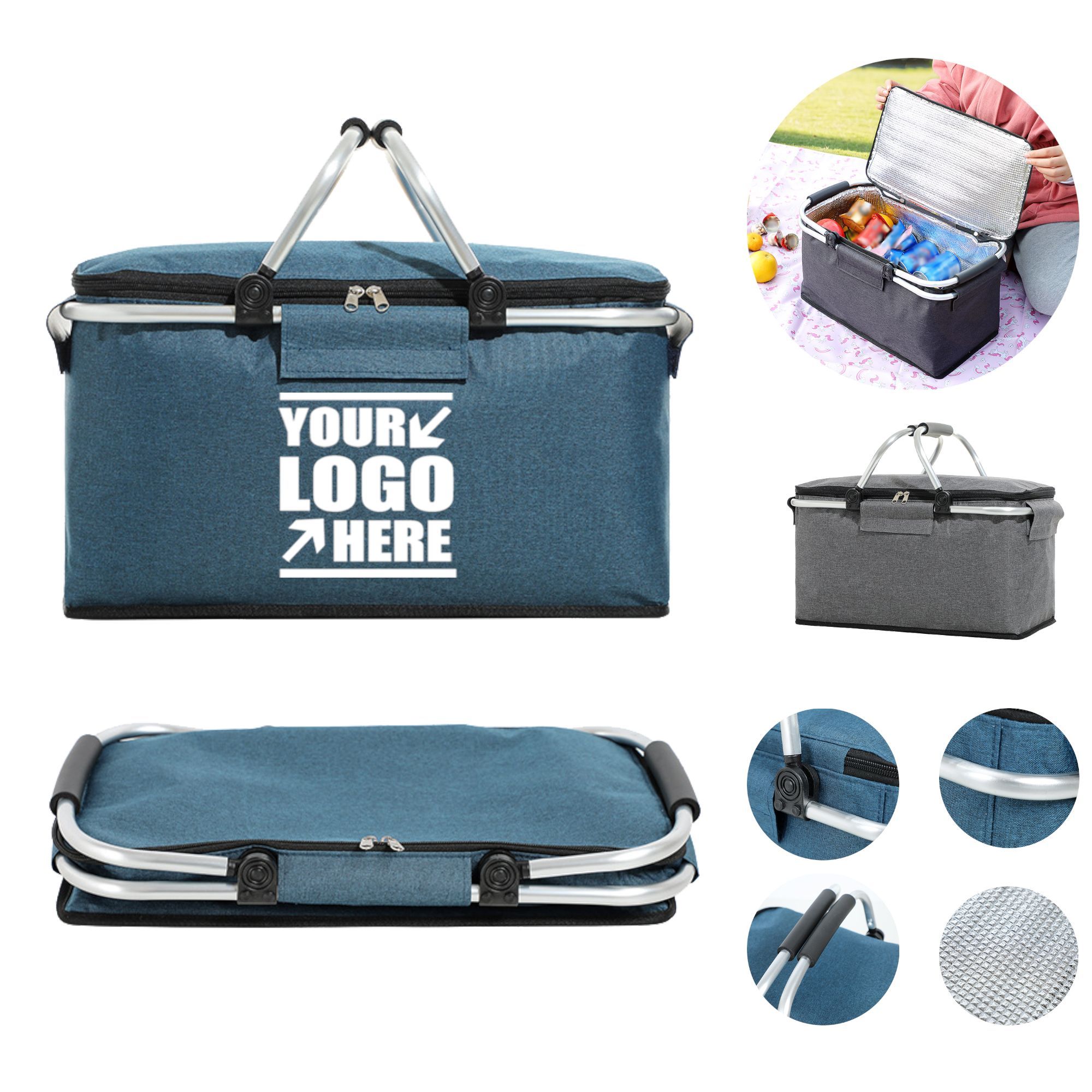 Custom Large Foldable Picnic Basket with Aluminum Alloy Handle 5