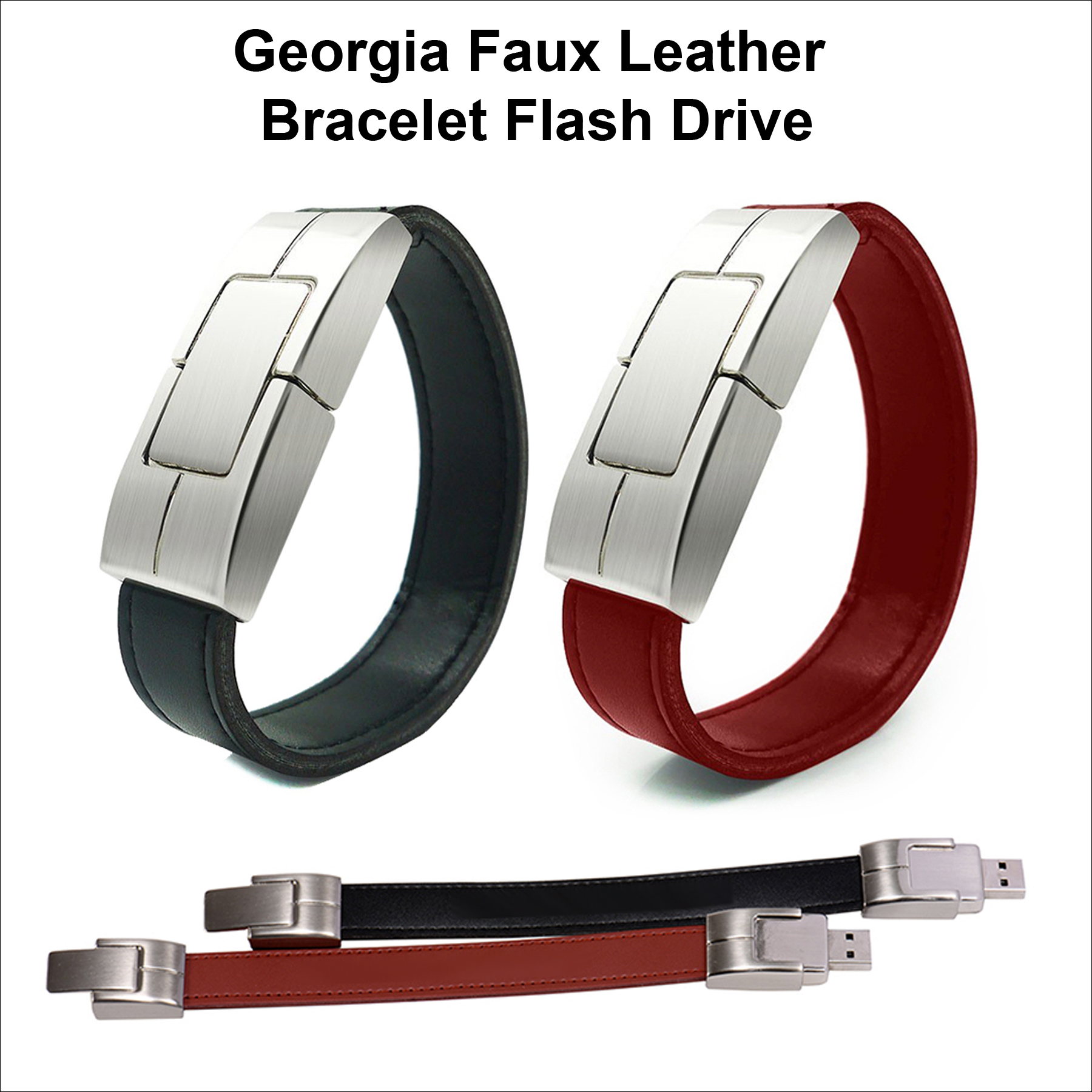 Georgia Faux Leather Bracelet Flash Drive - 128 MB Memory