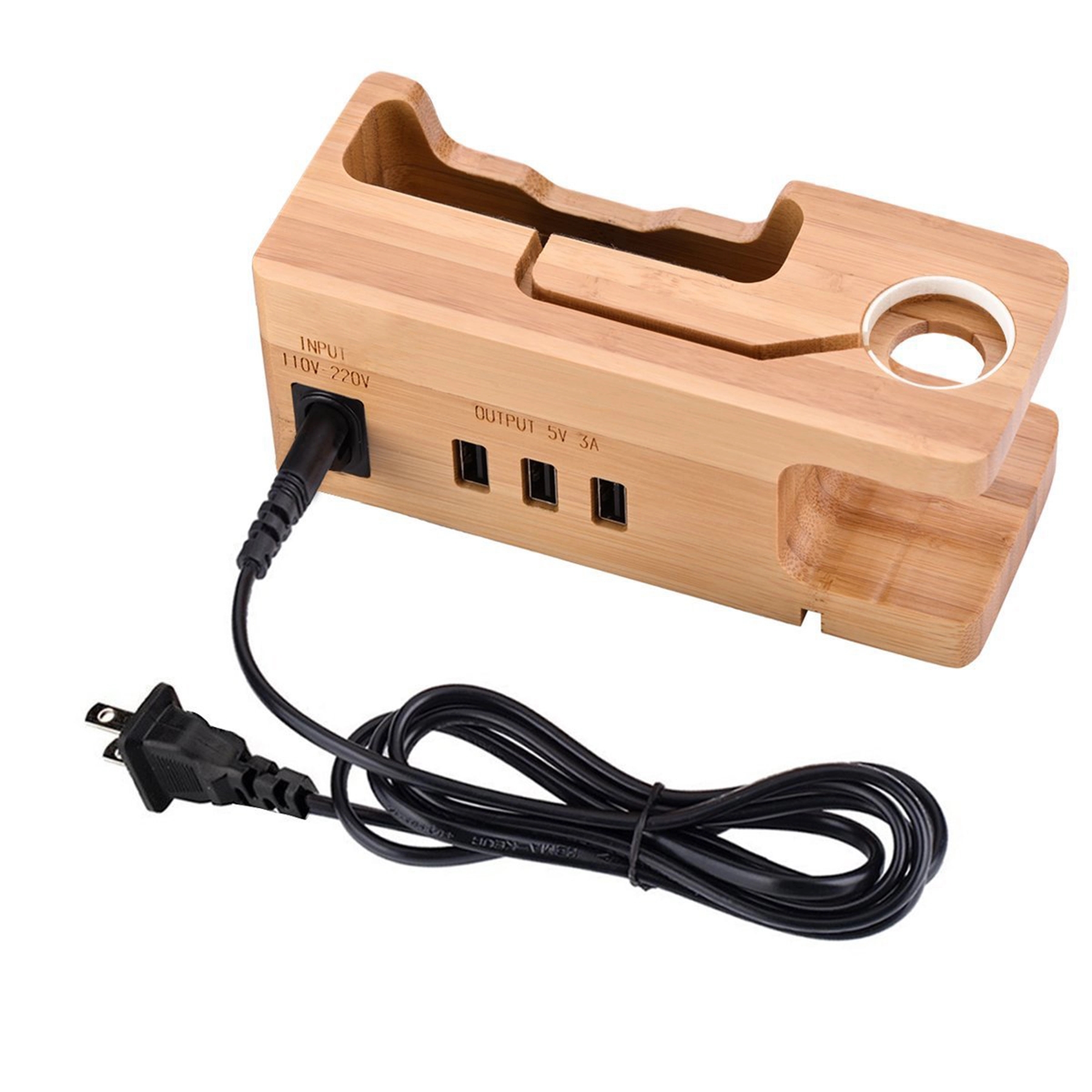 Bamboo Charging Station Desk Organization for Phones Watch 5