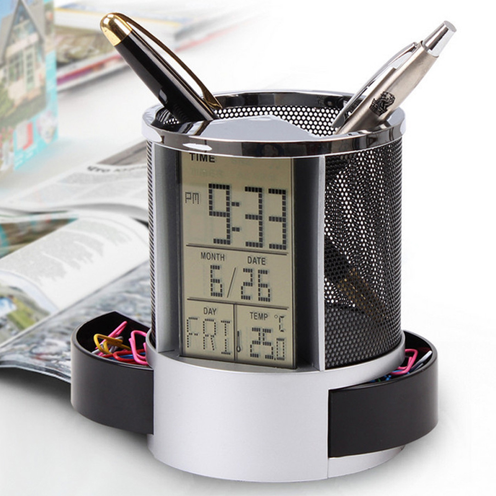 Multifunction Desk Clock with Pen Cup 2
