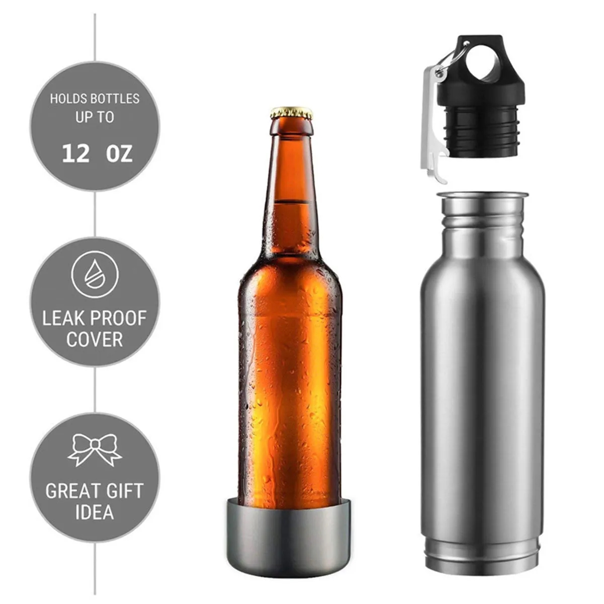 12oz Stainless Steel Beer Bottle Holder Insulator With Opene 3