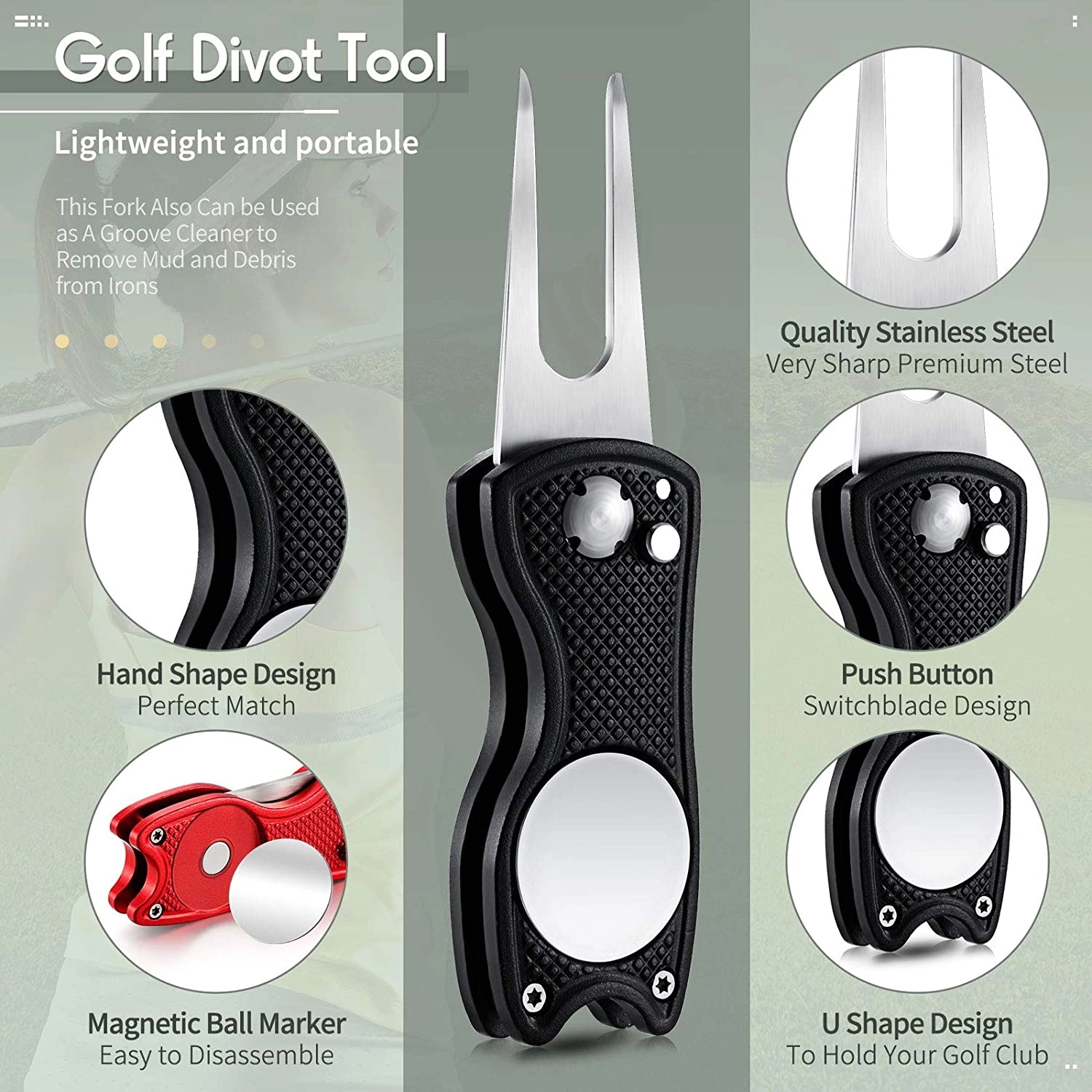 Stainless Steel Foldable Magnetic Golf Divot Tool 3