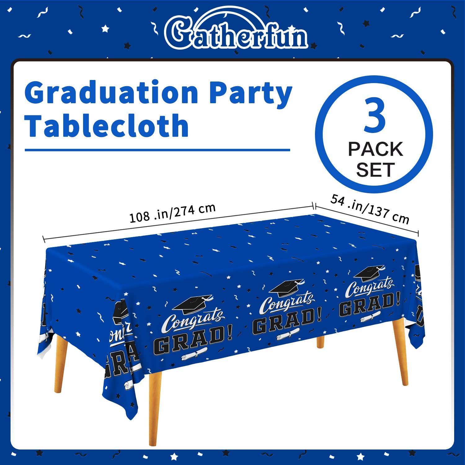 Blue-Themed Graduation Party Plastic Tablecloth 3