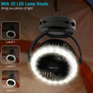 Rechargeable Camping Lantern Clip-On Fan With Hanging Hook 6