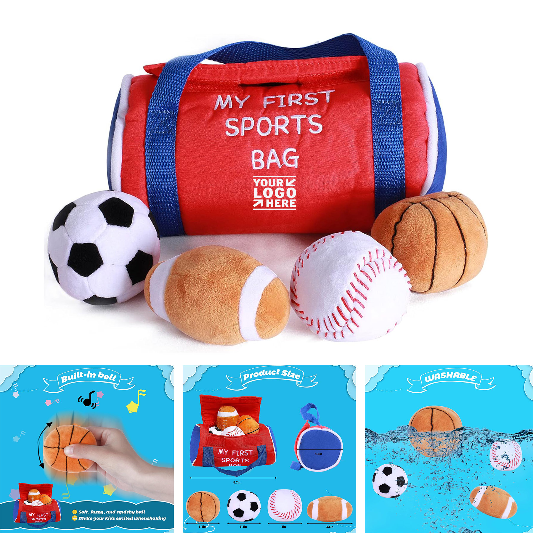 My First Sports Bag 4 Tiny Cloth Rich Sport Balls Early Education Baby Toy