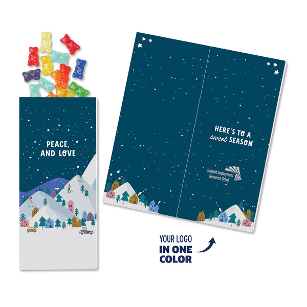 One Color Foil-Stamped Stock Holiday Sentiment Sweeter Cards with Albanese Gummi Bears