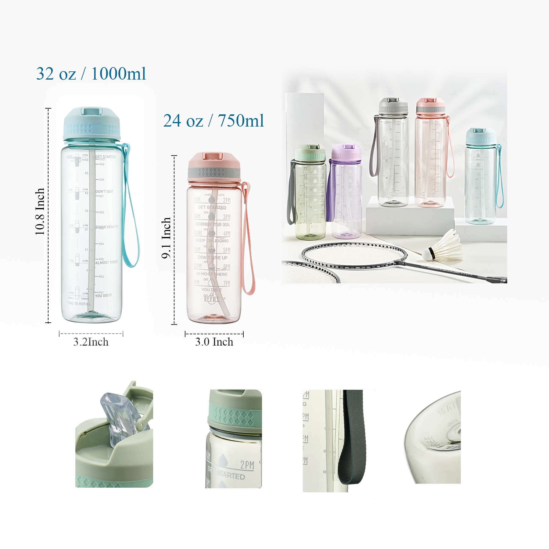 32 oz 24 ozBuilt-in Straw Water Bottle 6