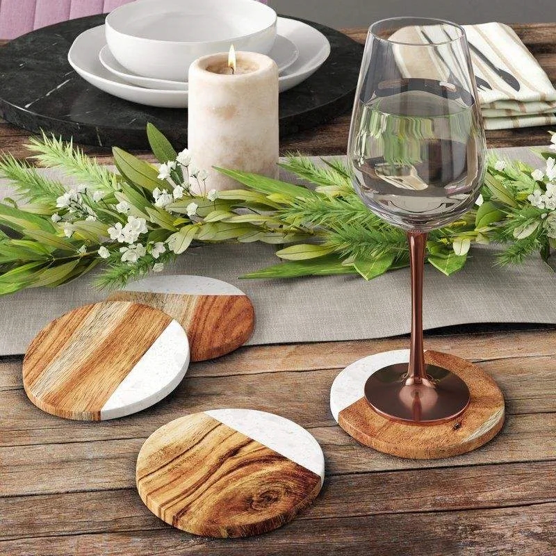 Marble Wood Coasters Round Square Mix and Match 3