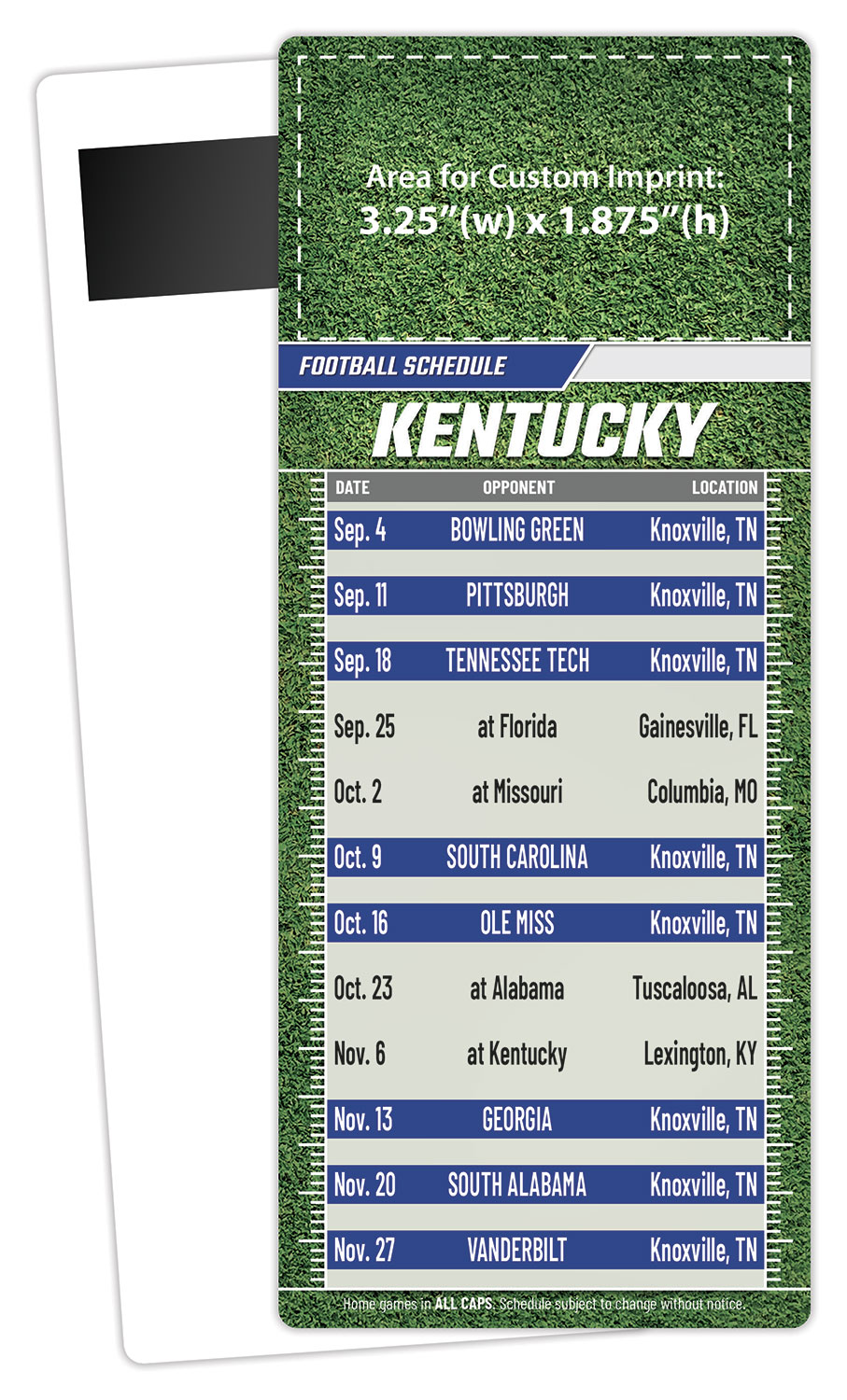 Football Schedule Laminated Card/Postcard with Magnet Strip 3.5x8.5 - 14 pt. 1