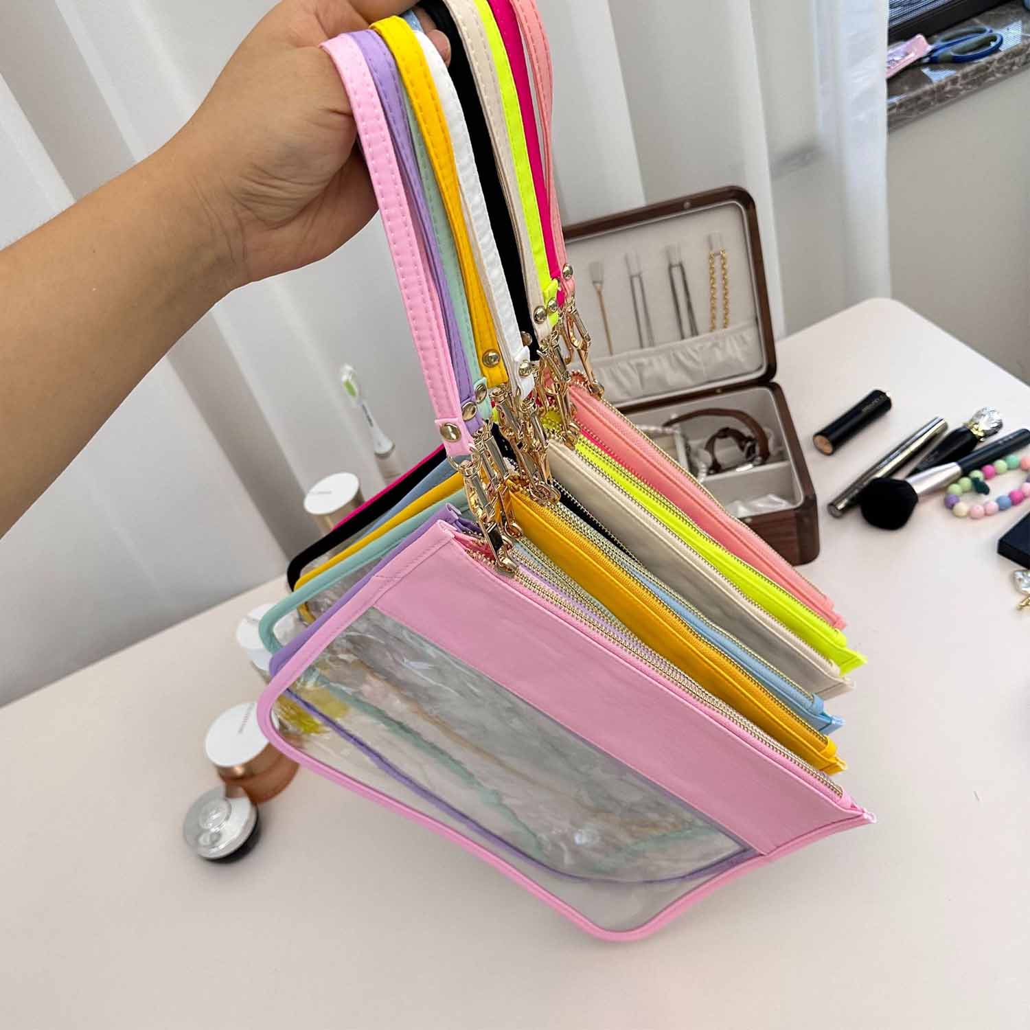 Travel Clear PVC Flat Zipper Pouch Nylon Makeup Bags 2