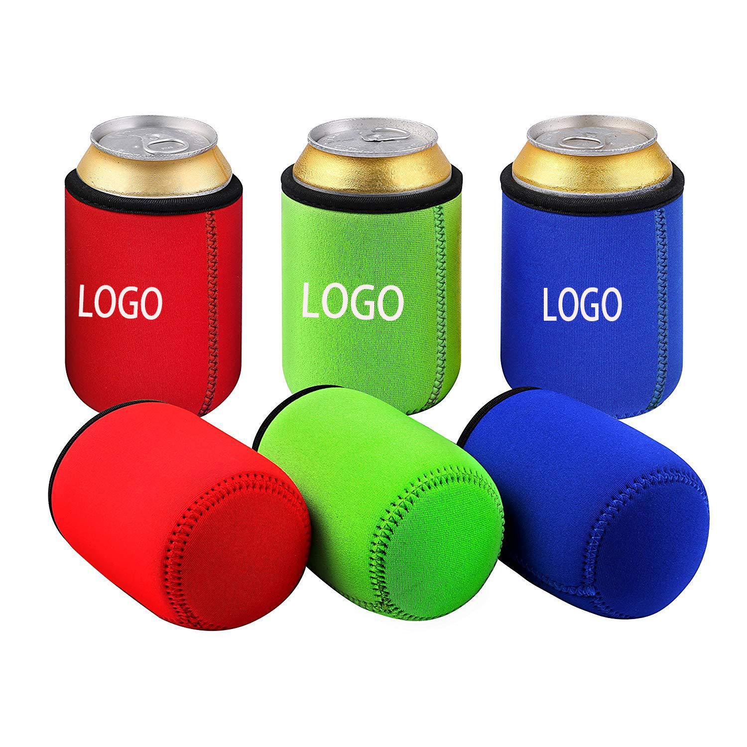 1Seam Neoprene Beer Can Sleeve Covers W/Stitched Fabric Edges 5