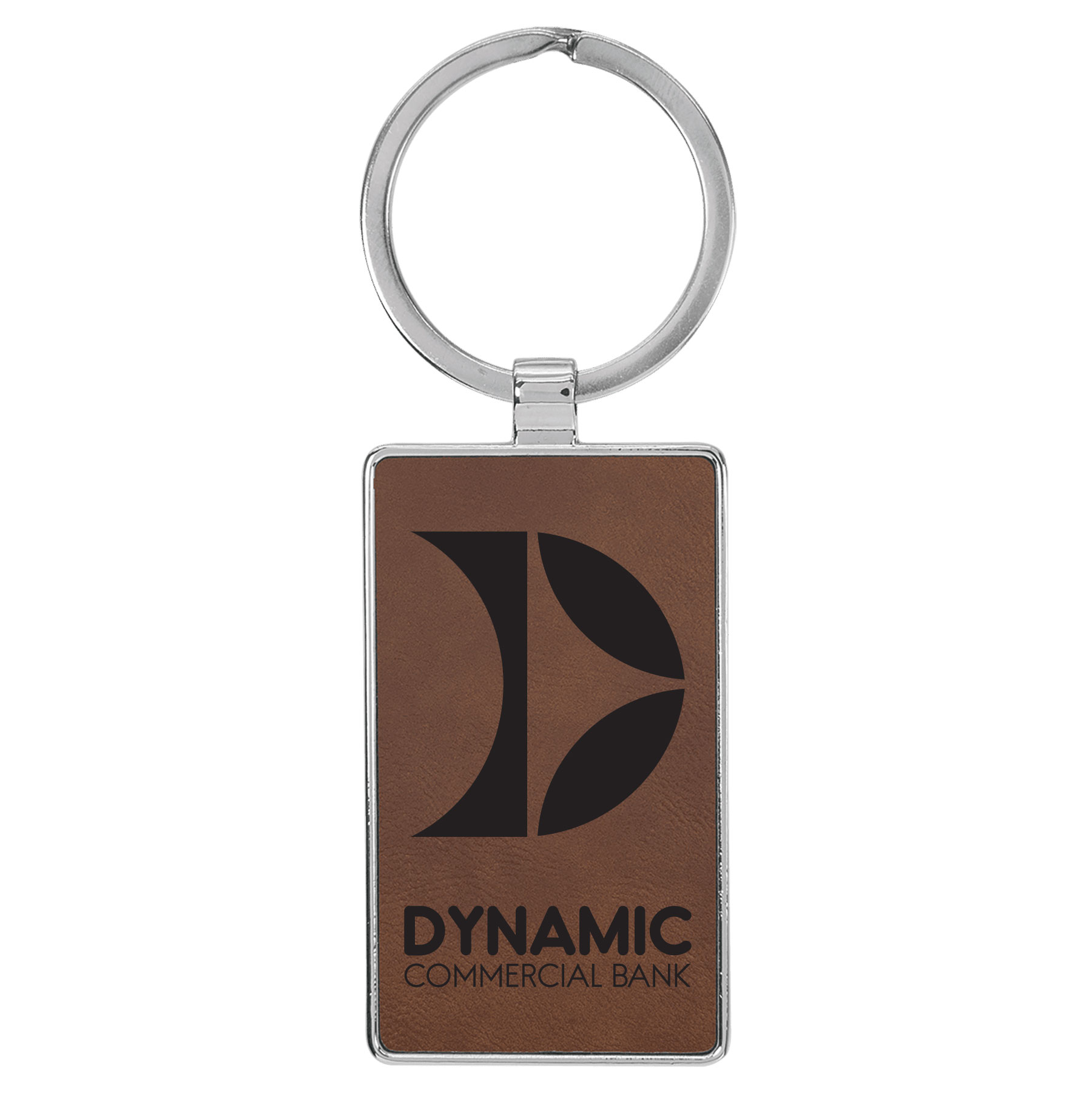 Dark Brown Leatherette/Metal Rectangle Keychain