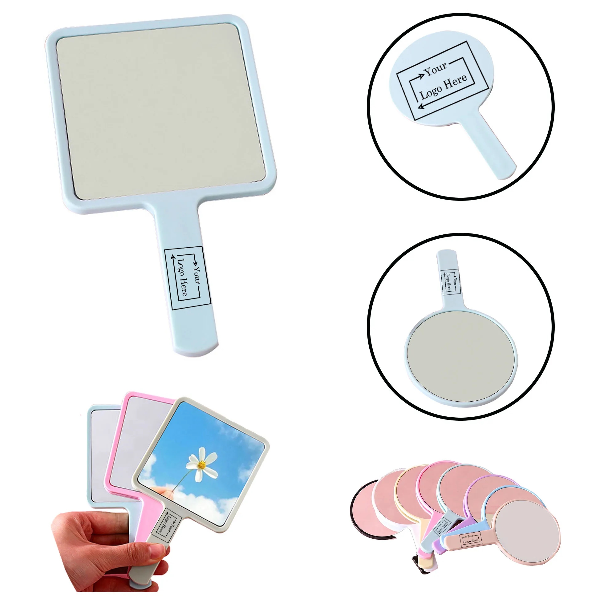 Silkscreen Plastic Handheld Make-up Mirror