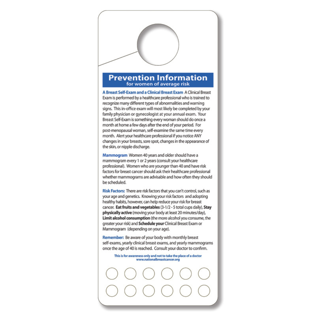Breast Self Exam with Monthly Punch Out Shower Tags 3