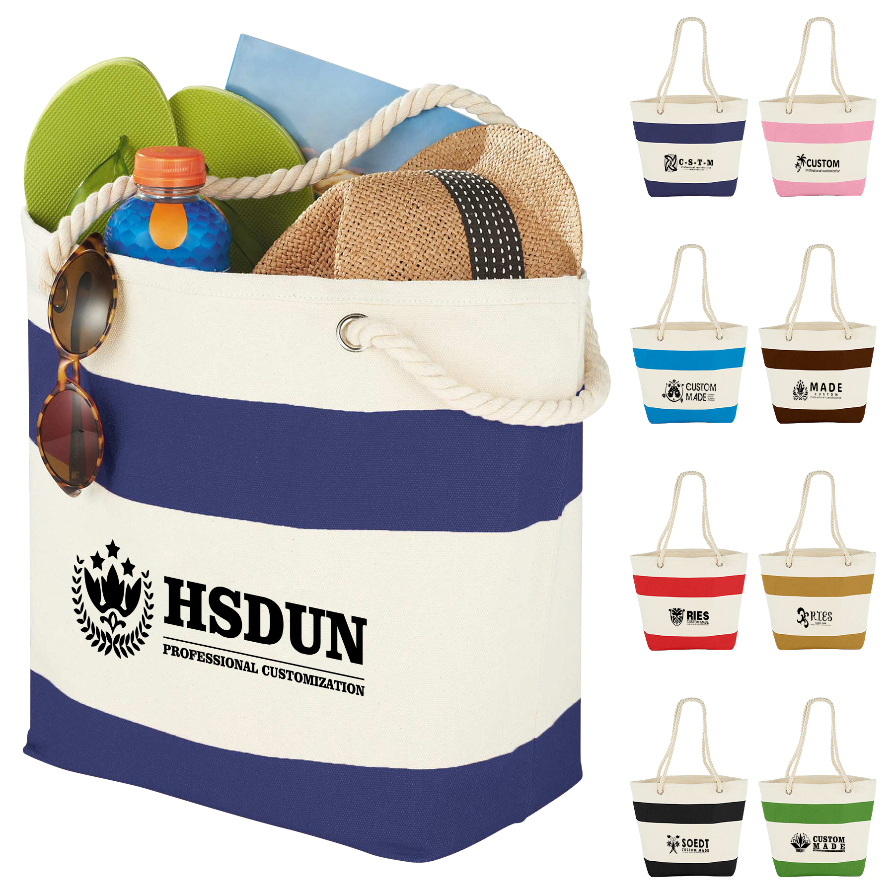 12oz Cotton Canvas Capri Stripes Shopper Tote With Rope Handle 2