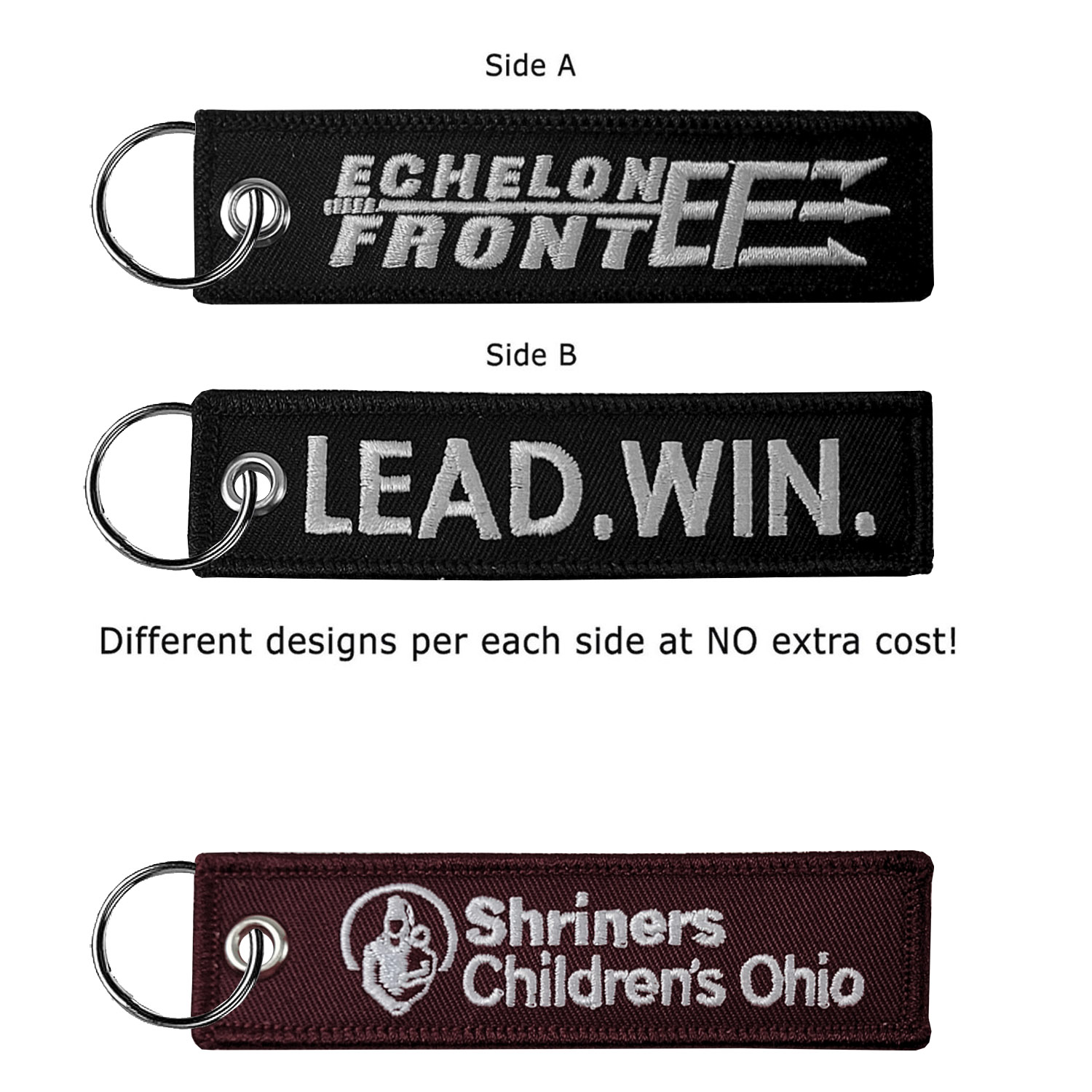 1 1/2” x 5” Two Sided Embroidered Key Ring