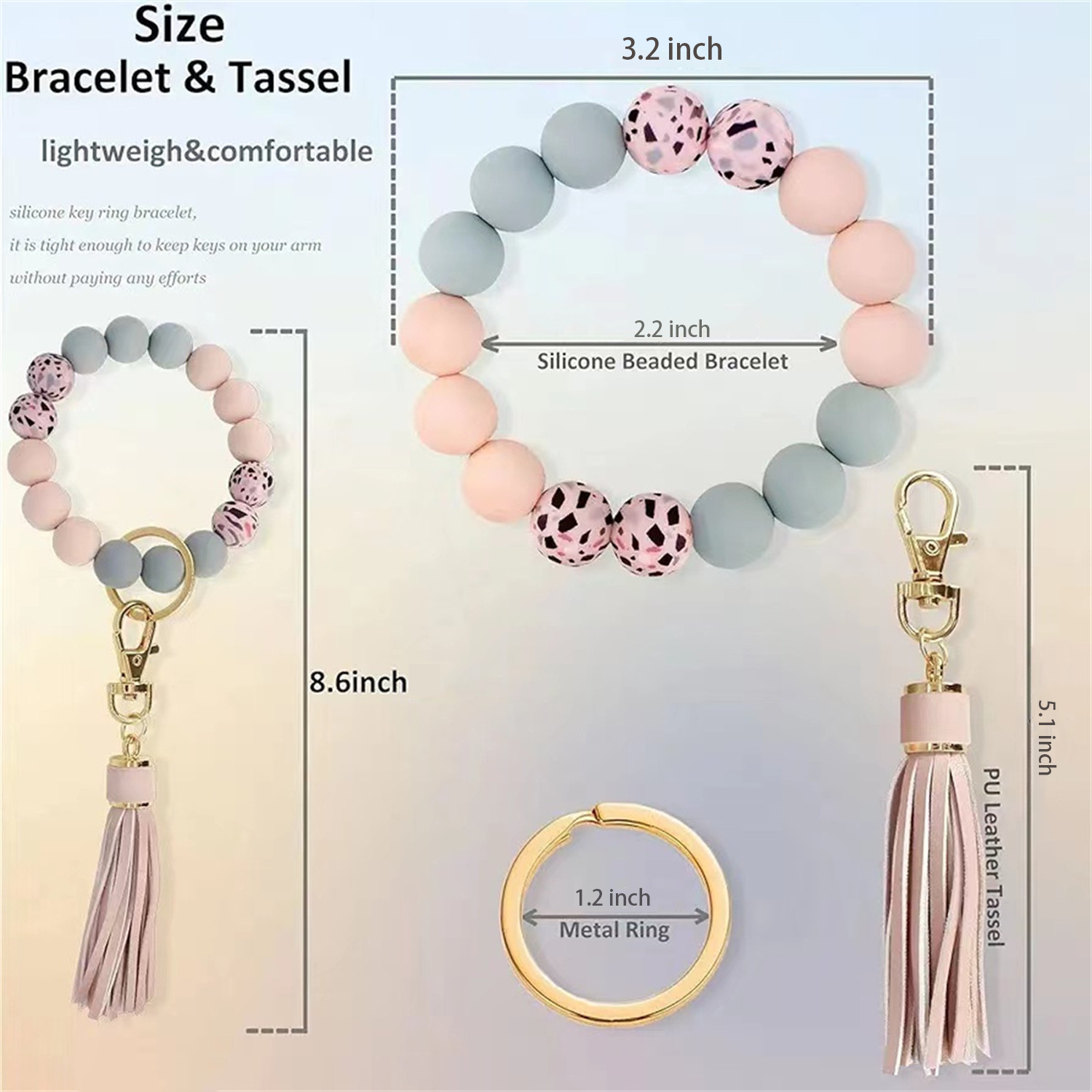 Silicone Beaded Tassel Bracelet Keychain 4