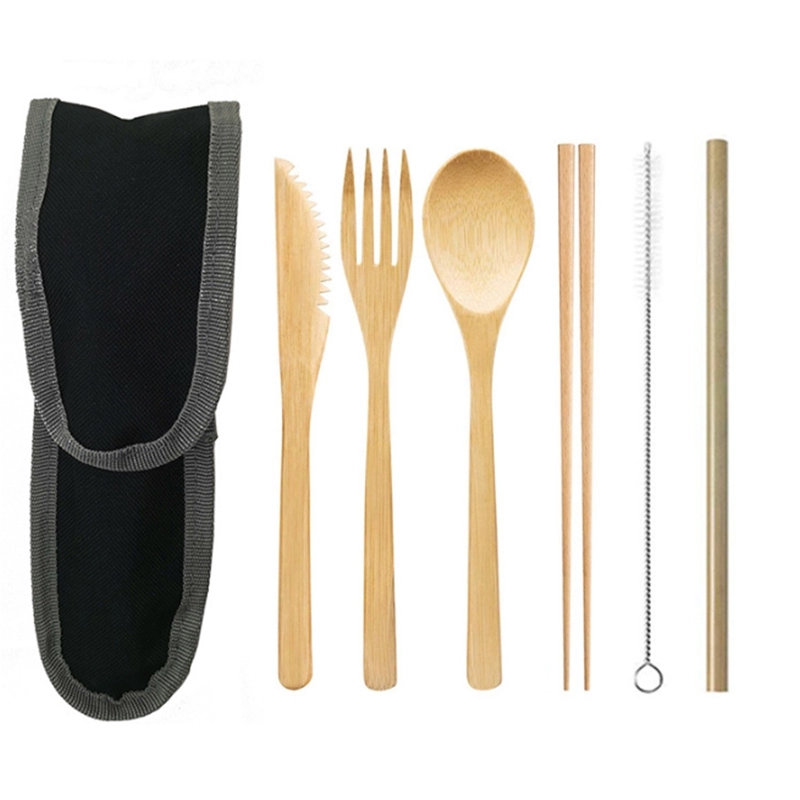 Bamboo travel tableware set with Carrying Case 10
