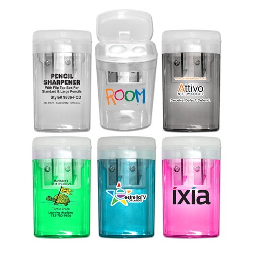 Flip Top Pencil Sharpeners with Full Color Decal