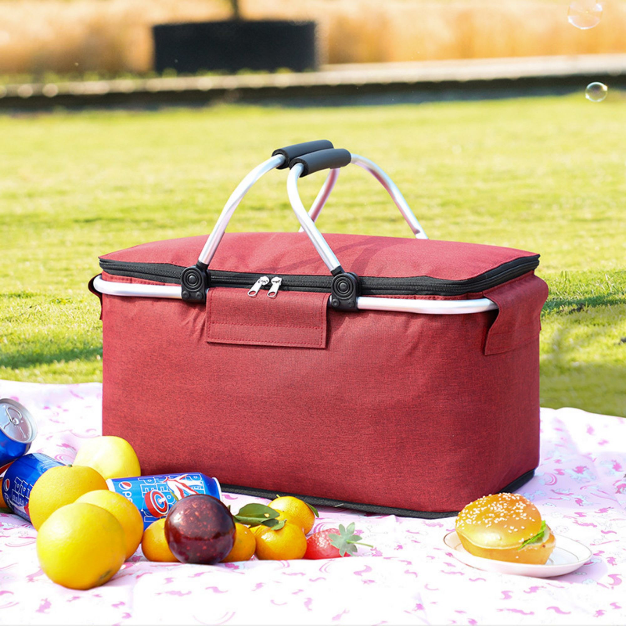 18L Solid Color Foldable Insulated Picnic Basket 2