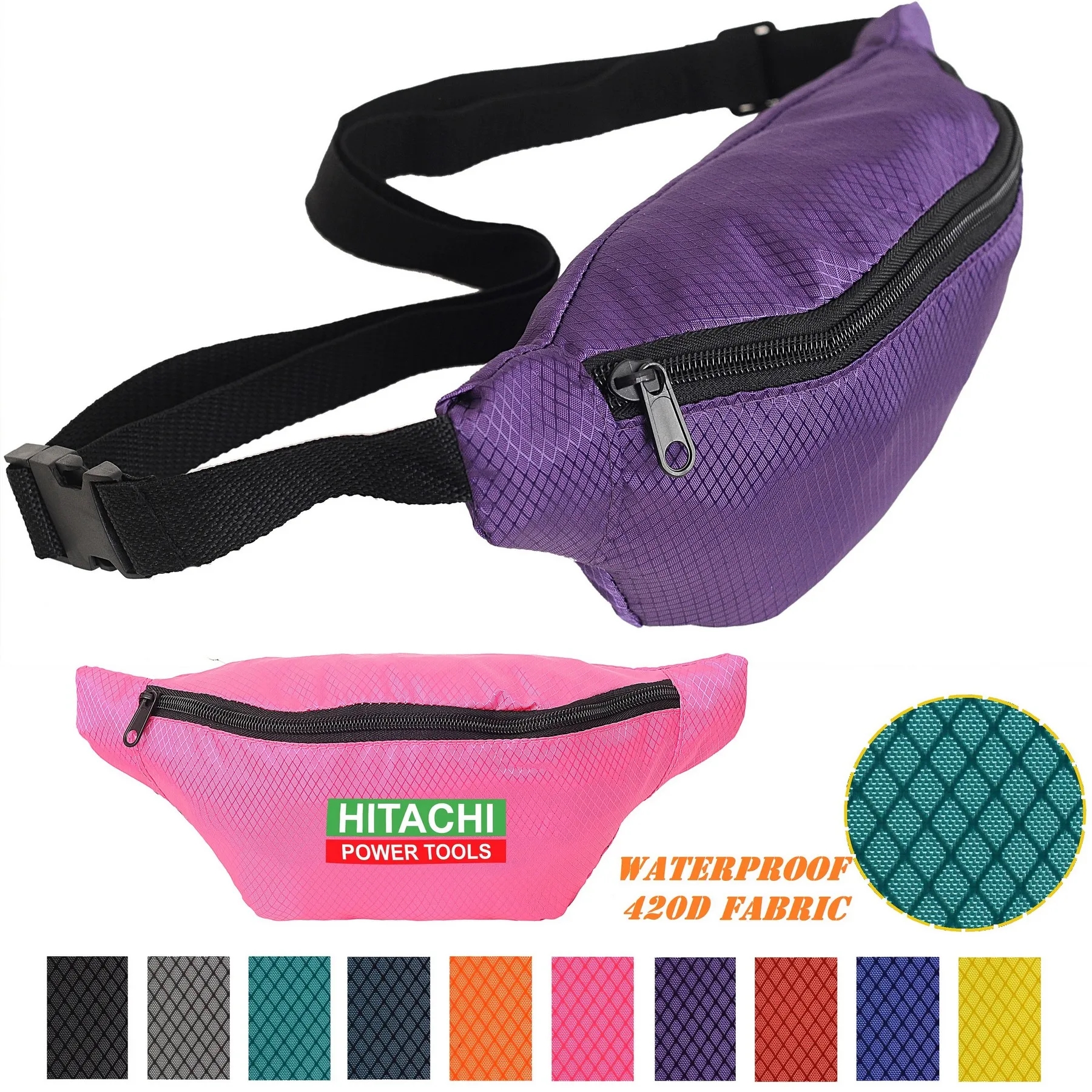 Waterproof Ribstop Waist Fanny Packs w/ 1 Zipper, 13"W x 6"H 3