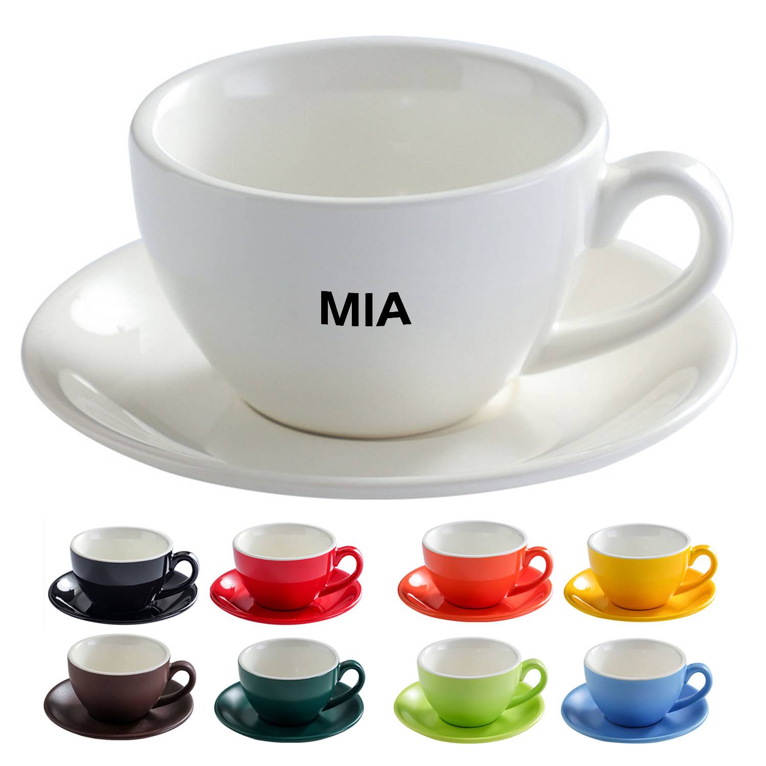 Ceramic 7.7oz multi-color coffee cup and saucer set 1