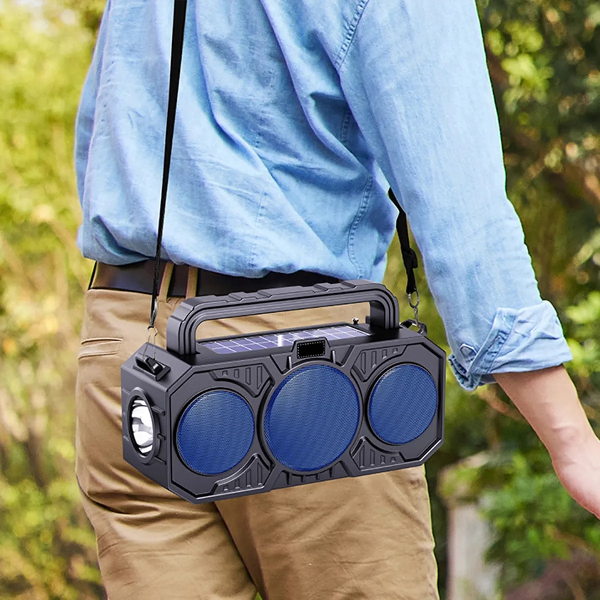 Solar Bluetooth Wireless Speaker with Strap and Flashlight 4