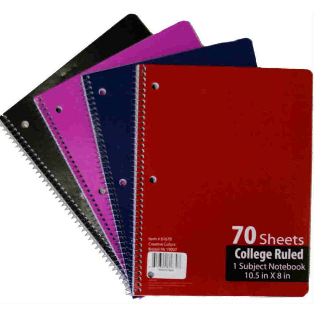 1 Subject College Ruled Spiral Notebooks - 70 Sheets 4 Colors 1