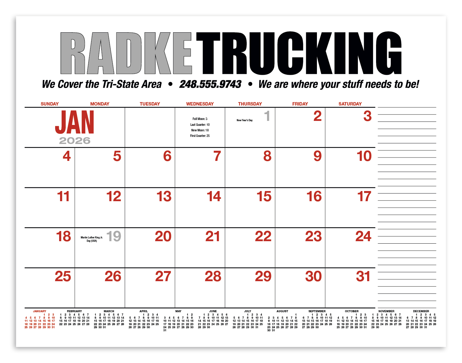 HotLine® Products 13-Month Desk Pad Calendar 2