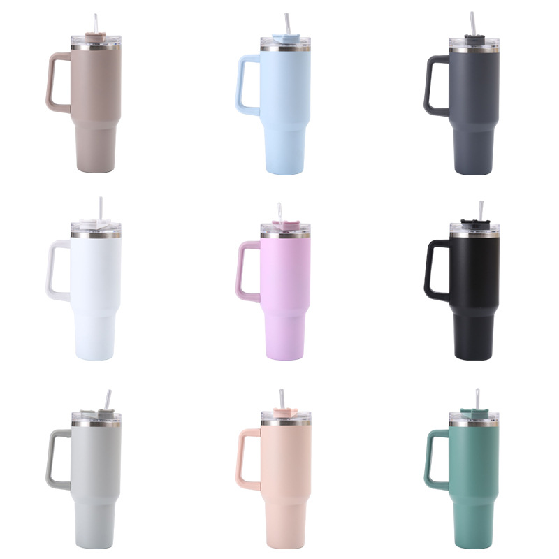 40 oz Stainless Steel Tumbler with Handle Straw Lid 3