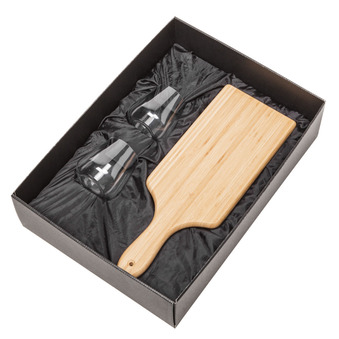 Swissmar® Bamboo Board & 2 Breckland Stemless Wine 6
