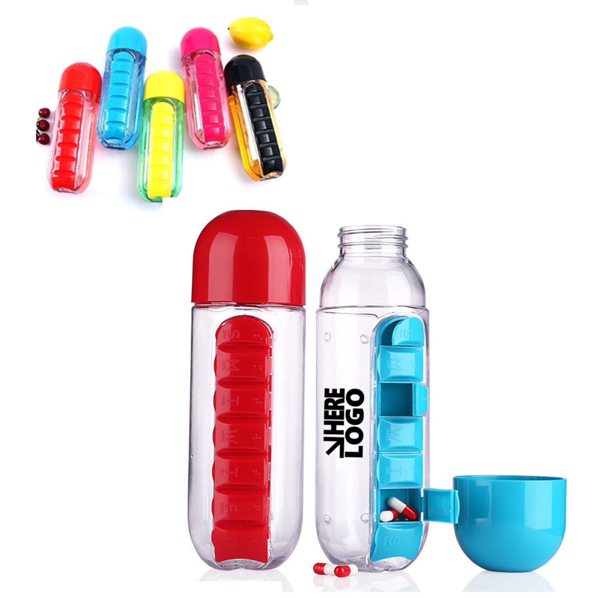 20oz Water Bottle With Multi-purpose Pill Box 2
