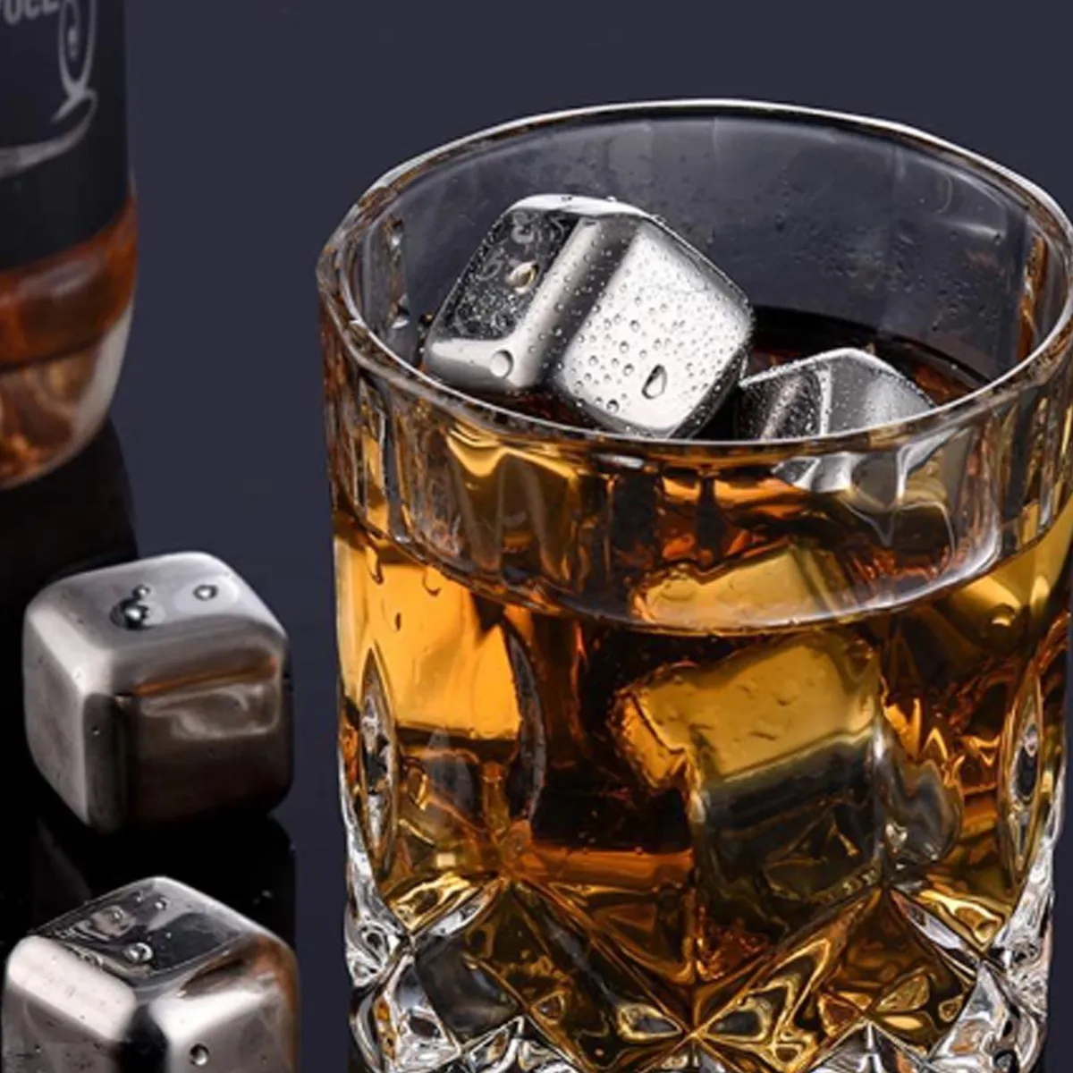 Whiskey Glasses Gift Set Stainless Steel Stones Wood Box 4