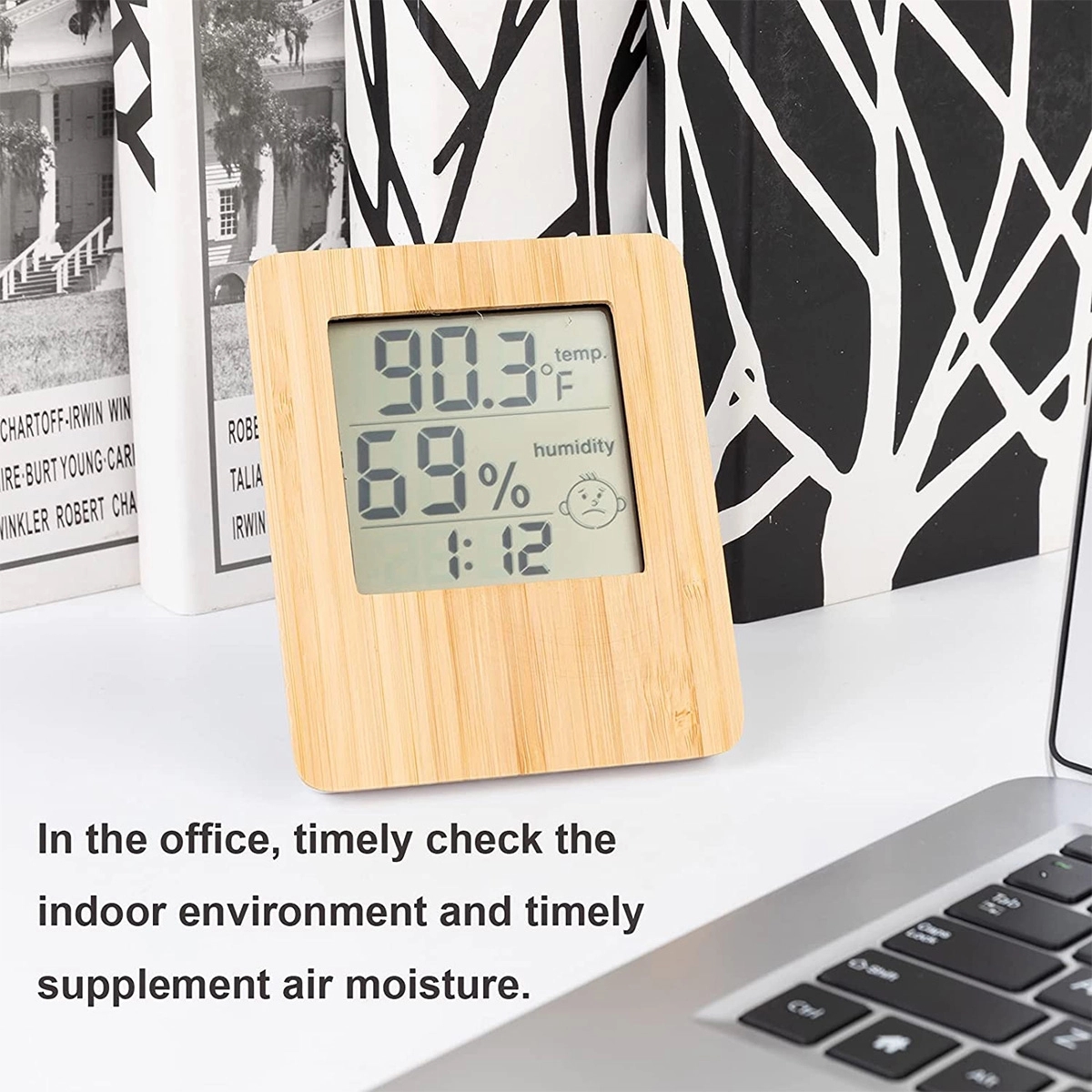 Bamboo Indoor Hygrometer & Thermometer Weather Clock 2
