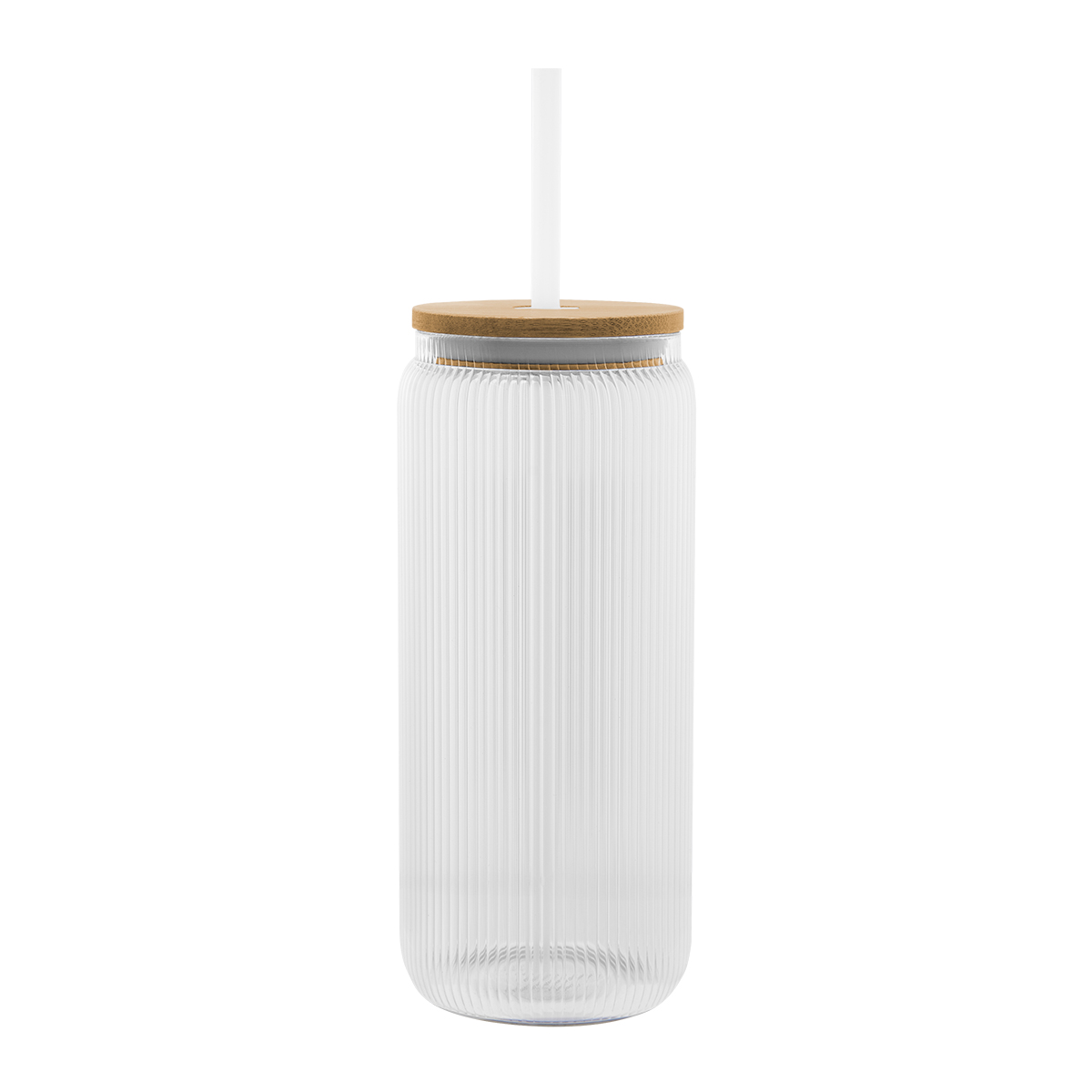 20 Oz. Ribbed Borosilicate Glass Can with Bamboo Lid 4