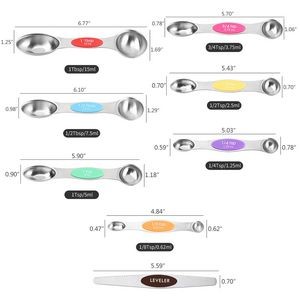 Colorful Stainless Steel Magnetic 8 In 1 Dual Measurement Spoons With Silicone Handle 20