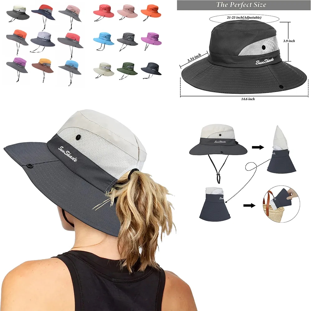 Outdoor Wide-Brim Foldable Sun Hat with Ponytail-Hole 2