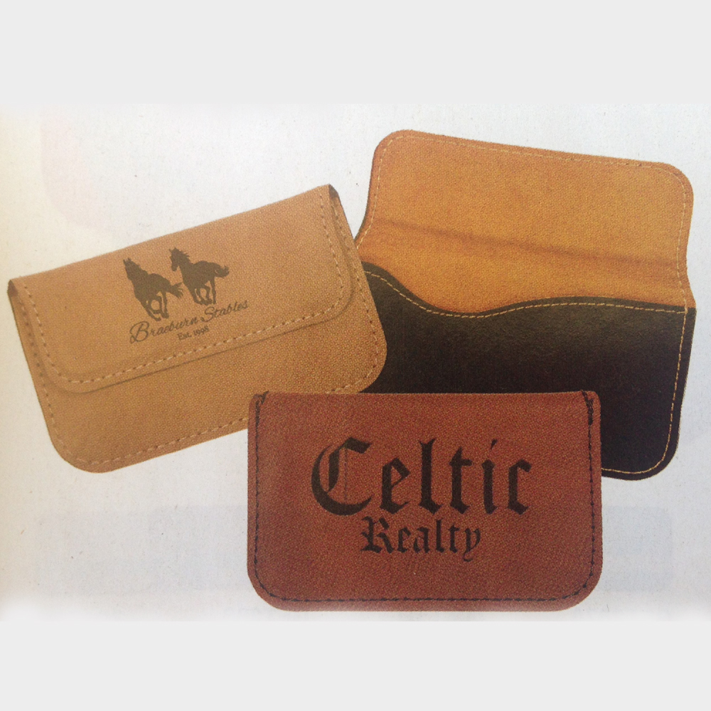 Leatherette Soft Case Business Card Holder - Dark Brown Laser Engraved 4