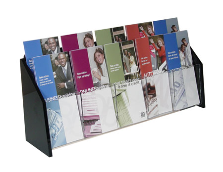 Wall Mount Brochure Holder Clear w/Black Ends 2-tier 10 pockets